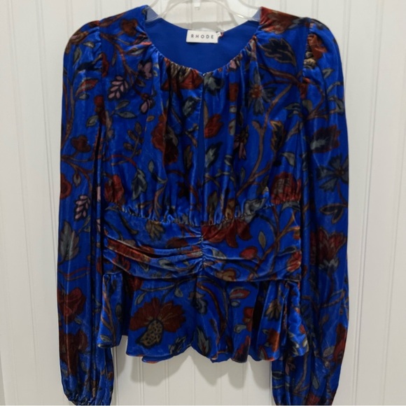 RHODE Blue Long Sleeve Pleated Blouse NWT - Picture 1 of 6